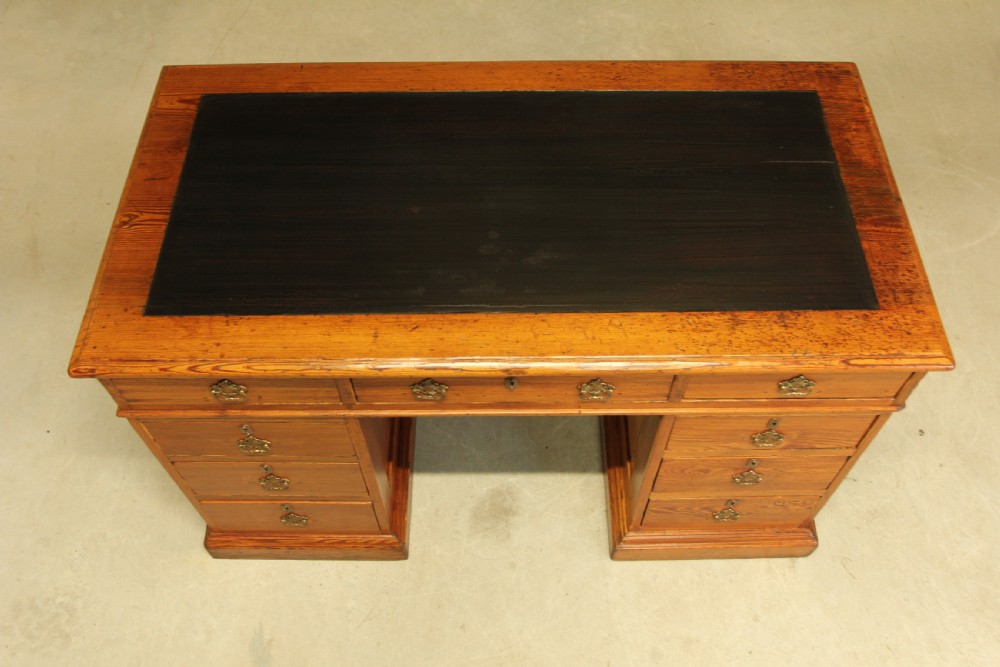 A Victorian Pitch Pine twin pedestal writing desk. View IX