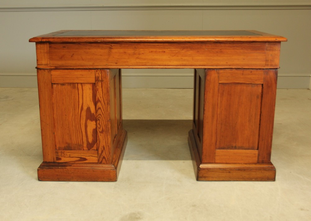 A Victorian Pitch Pine twin pedestal writing desk. View X