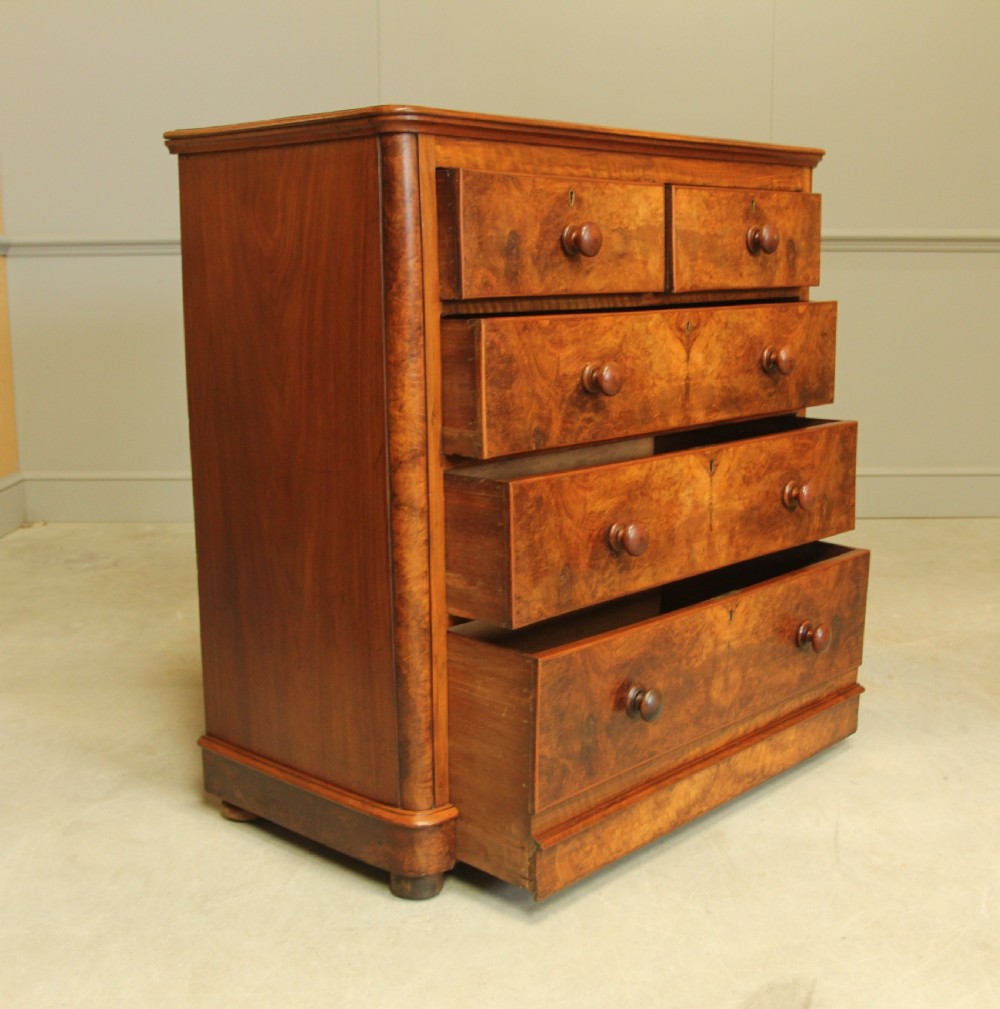 A VICTORIAN BURR WALNUT CHEST OF DRAWERS View VII