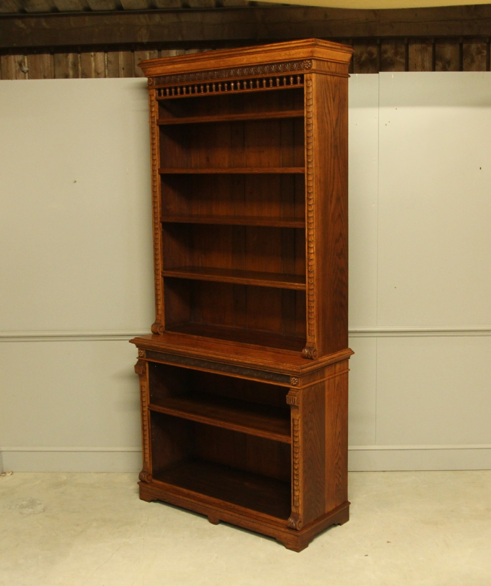 A VICTORIAN AESTHETIC OAK OPEN BOOKCASE. View II