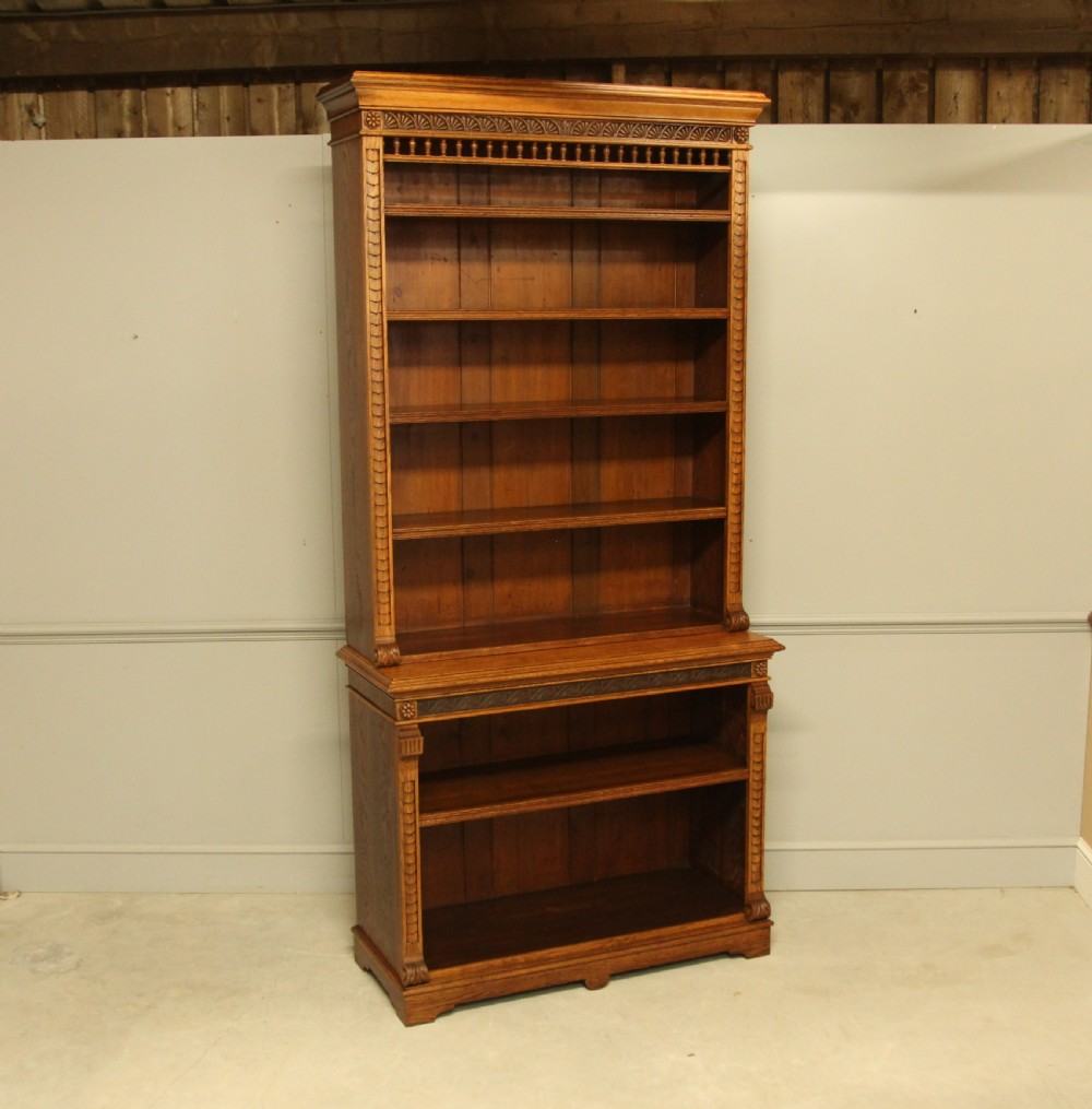 A VICTORIAN AESTHETIC OAK OPEN BOOKCASE. View III