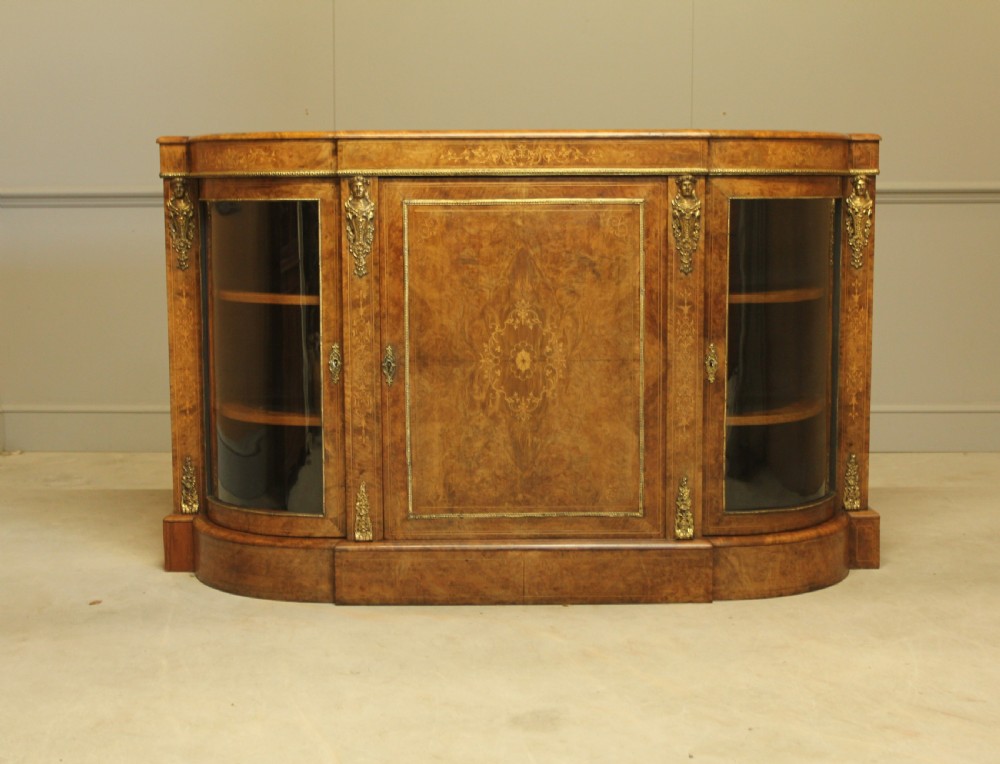 A VICTORIAN BURR WALNUT CREDENZA 