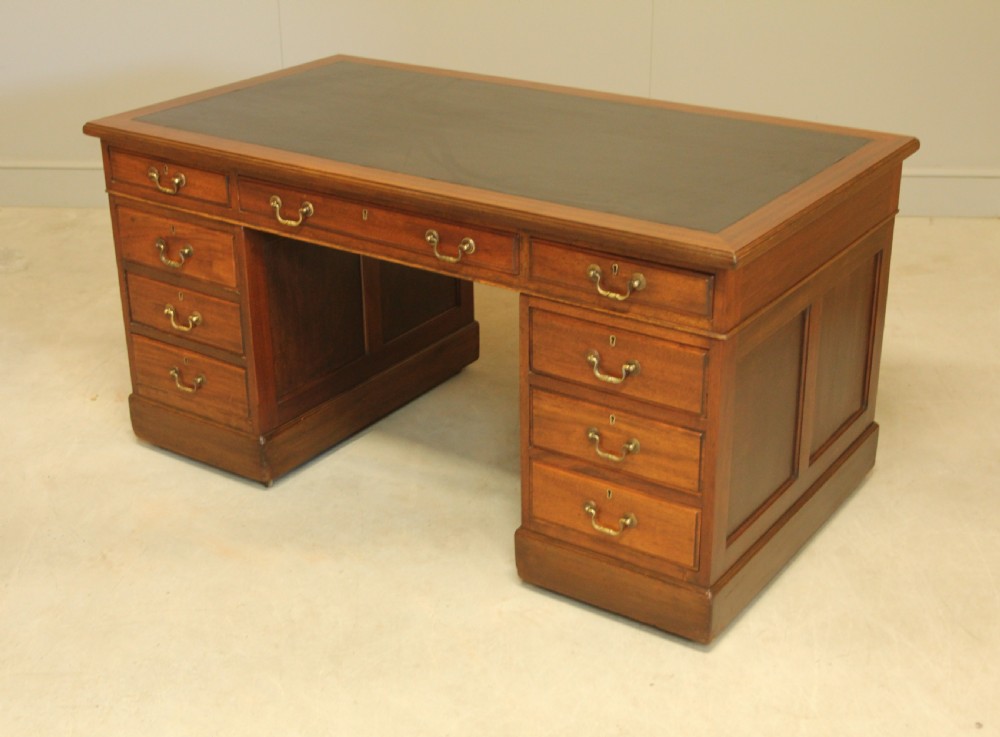  Elegant 20th Century Mahogany Twin Pedestal Desk View VII