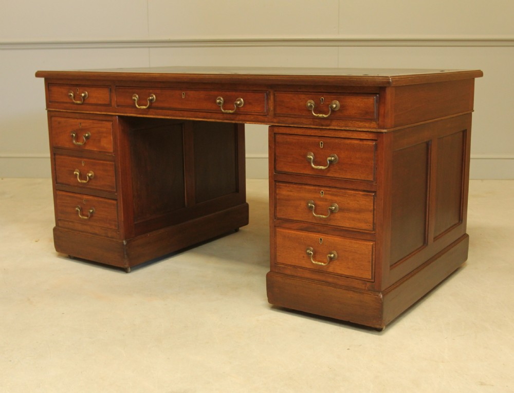  Elegant 20th Century Mahogany Twin Pedestal Desk View VIII