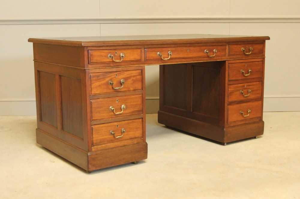  Elegant 20th Century Mahogany Twin Pedestal Desk View IX