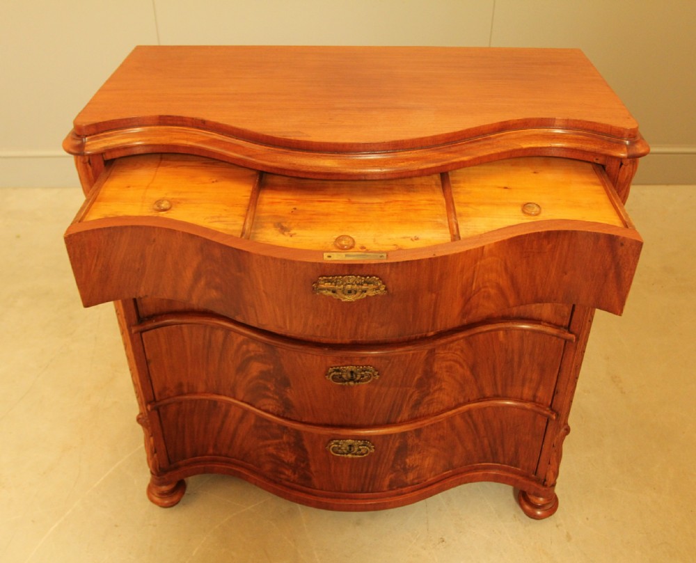 A 19th century Swedish serpentine chest of drawers. View IX