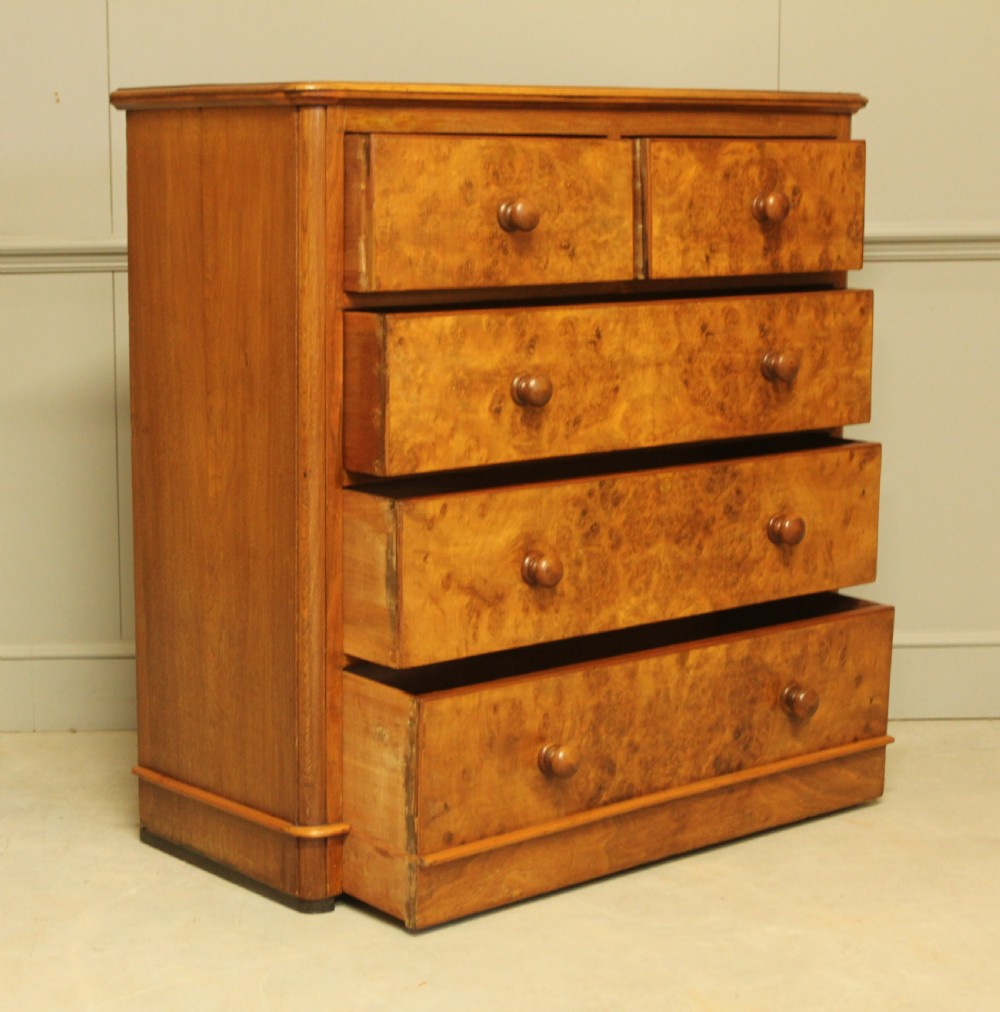A VICTORIAN BURR WALNUT CHEST OF DRAWERS View VII