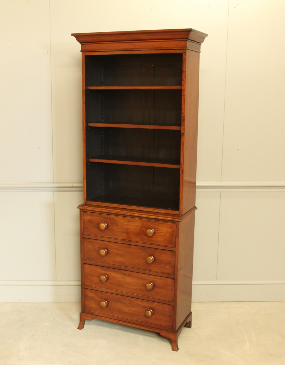 Refined Victorian Mahogany Open Bookcase on Chest of Drawers