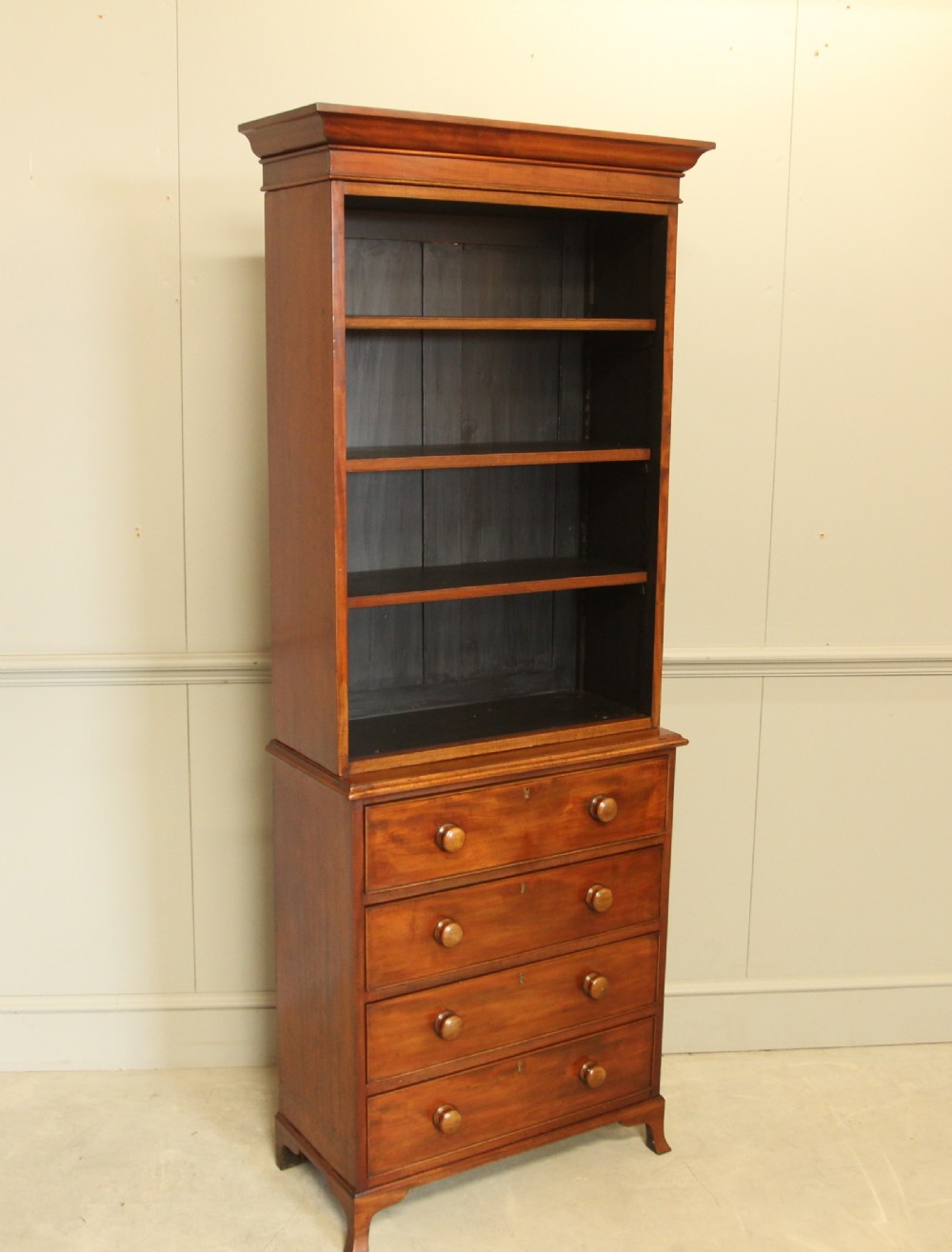 Refined Victorian Mahogany Open Bookcase on Chest of Drawers View V
