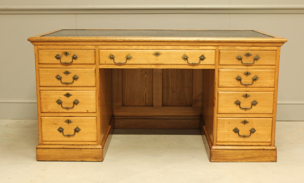 Late Victorian Solid Ash Writing Desk – 9 Drawers
