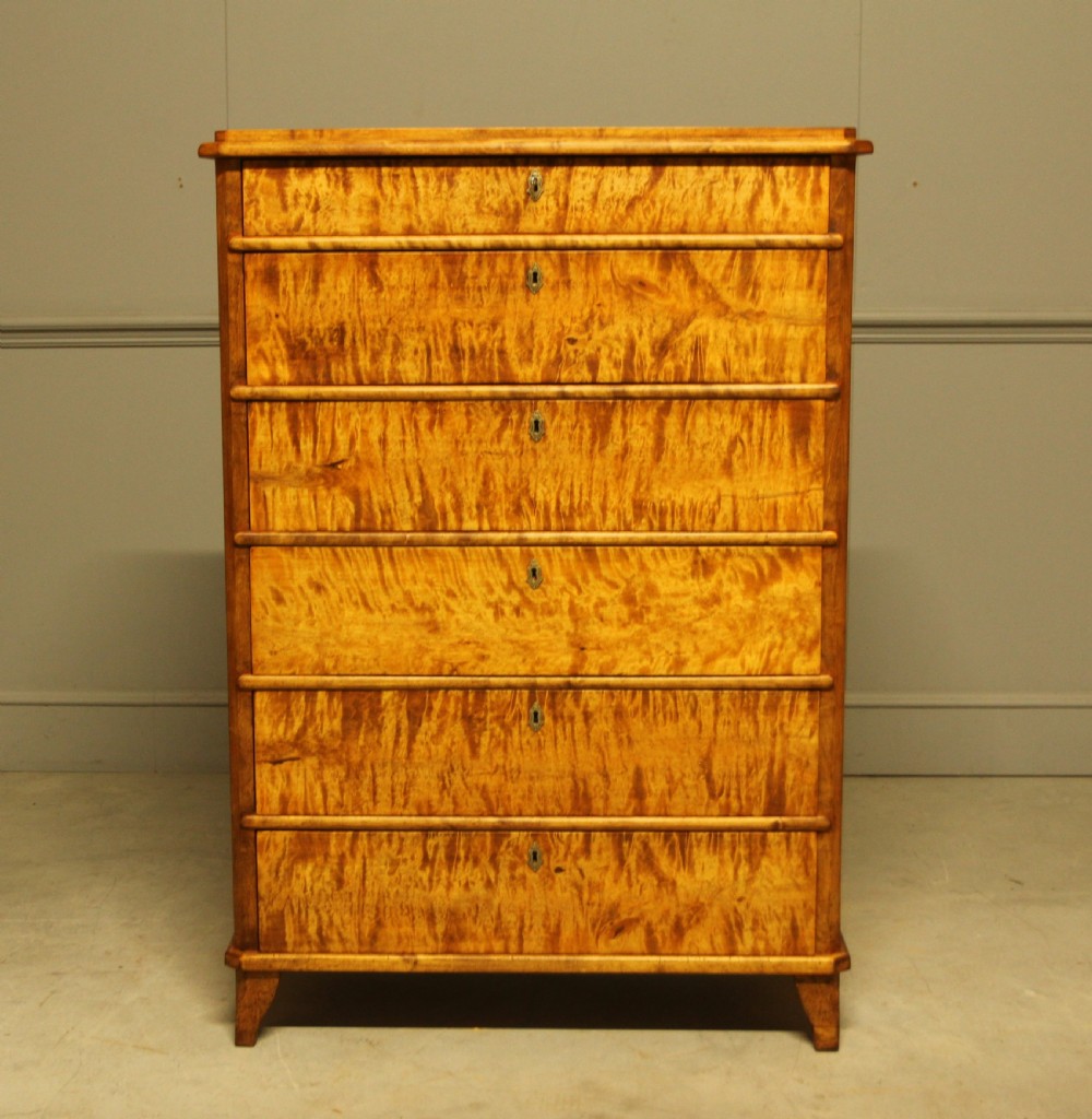 An early 20th-century Swedish birch tall chest of drawers 
