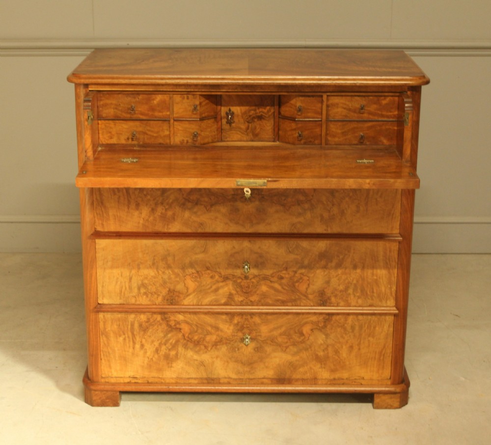 A 19th-century Swedish burr walnut secretaire chest of drawers View II