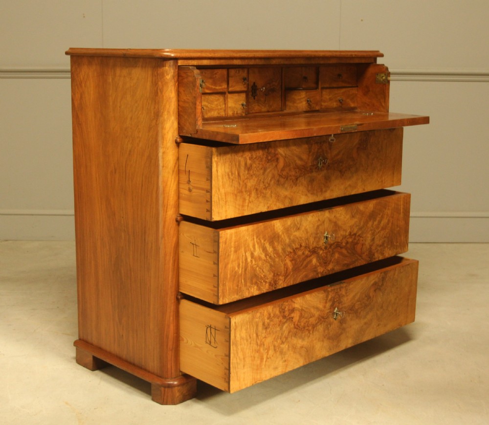A 19th-century Swedish burr walnut secretaire chest of drawers View VIII