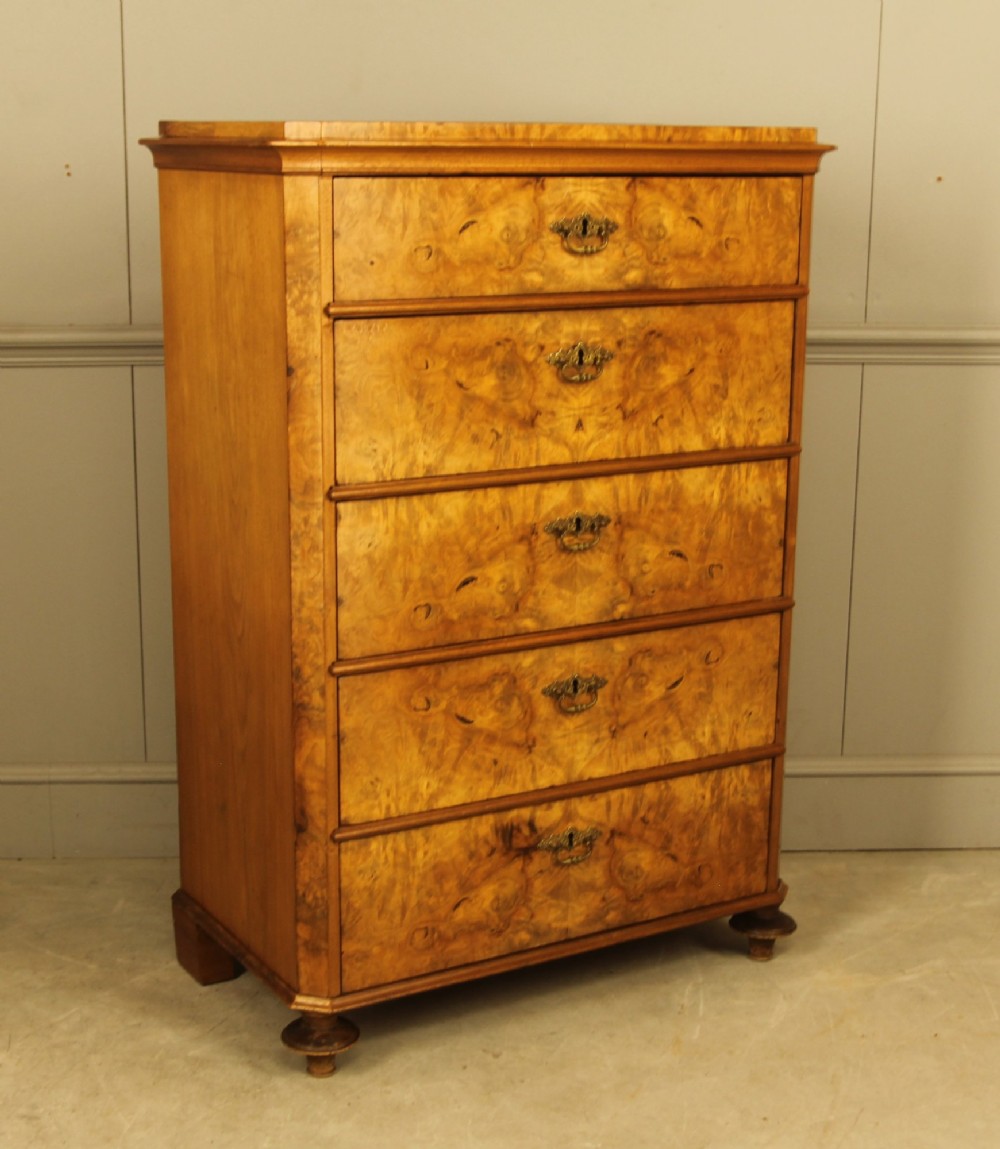 19th‑Century Swedish Burr Walnut Tall Chest of Drawers View II