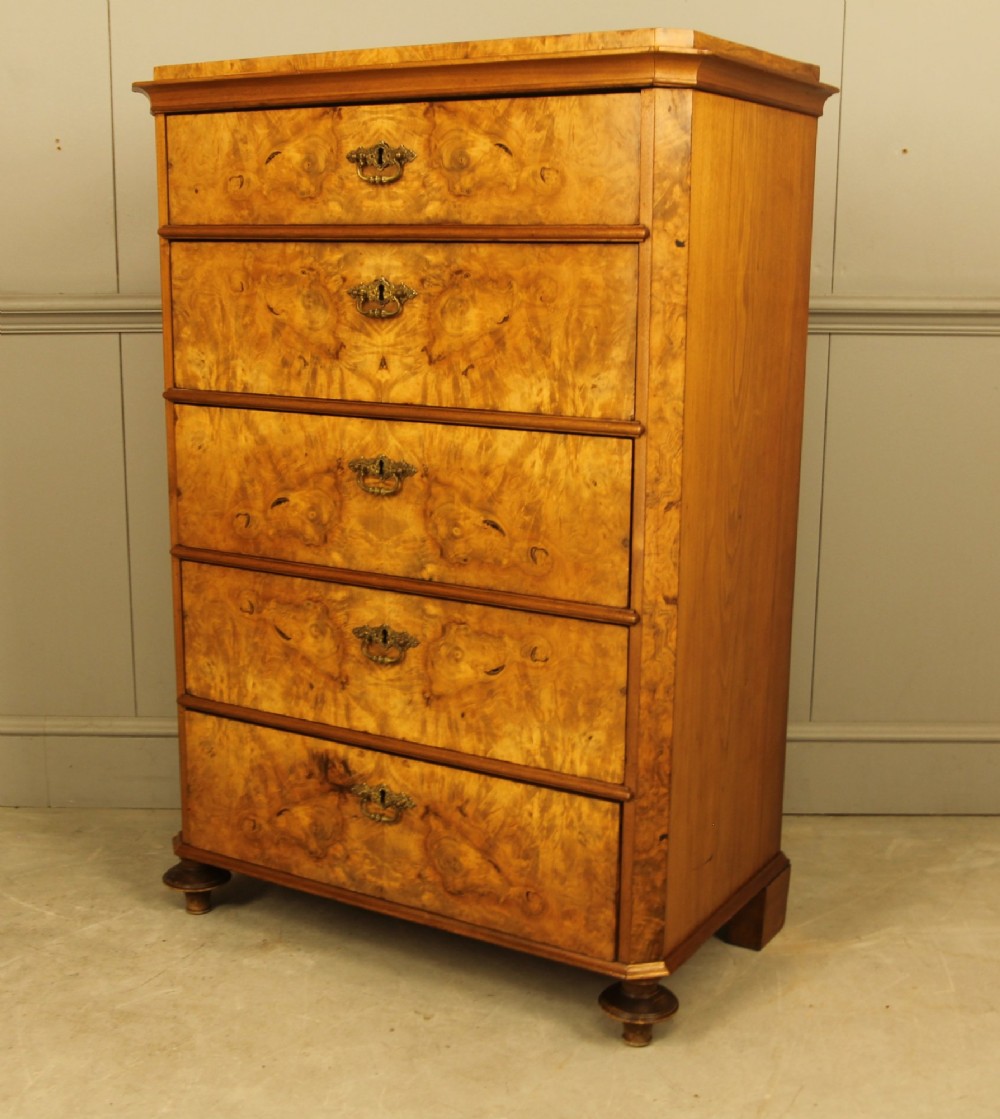 19th‑Century Swedish Burr Walnut Tall Chest of Drawers View III