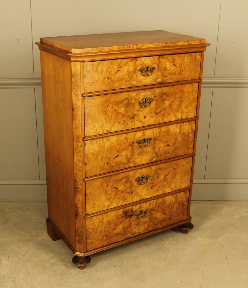 19th‑Century Swedish Burr Walnut Tall Chest of Drawers View IV