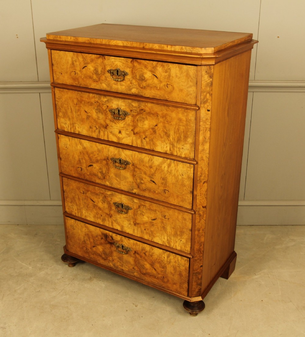 19th‑Century Swedish Burr Walnut Tall Chest of Drawers View V