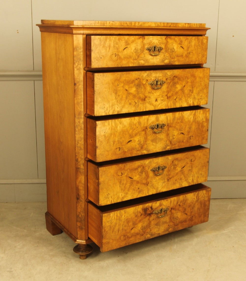 19th‑Century Swedish Burr Walnut Tall Chest of Drawers View VI