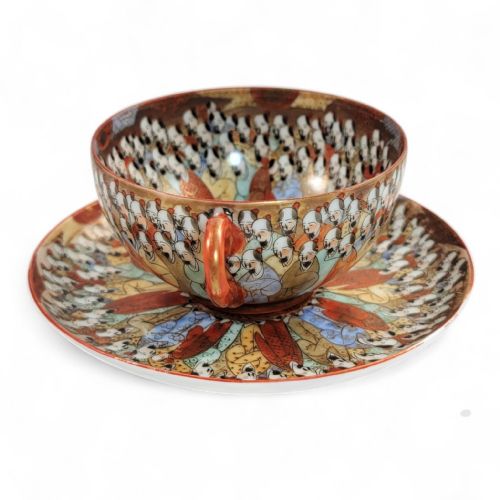 CHINESE EXPORT THOUSAND LOHAN SET OF FIVE CUPS SAUCERS LATE 19TH CENTURY - ADDITIONAL PHOTO 11