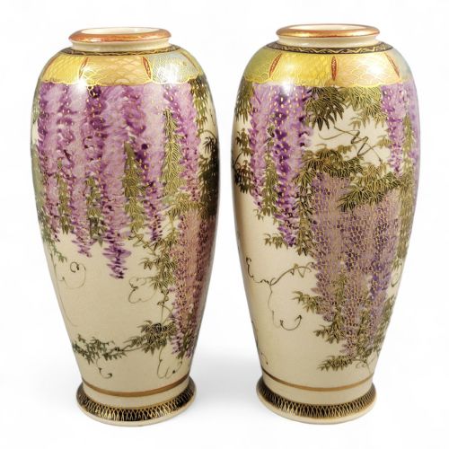 PAIR OF SATSUMA WISTERIA VASES SIGNED TAGAWA KYOTO JAPAN C 19001920 - ADDITIONAL PHOTO 2