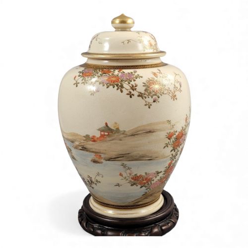 FINE KYOTO SATSUMA LANDSCAPE JAR SIGNED YAMASHU C 1890 - ADDITIONAL PHOTO 5
