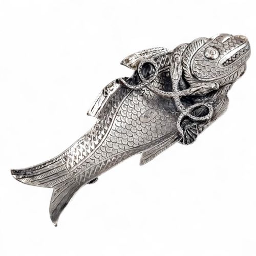 fig 1. Rare 19th-Century Kutch Indian Silver Dish Modelled as a Fish and Snake, c. 1890