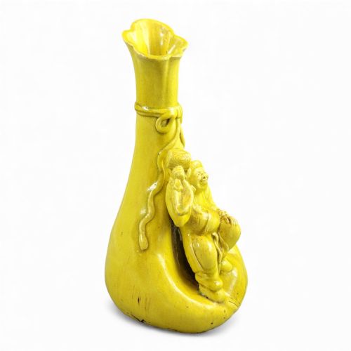 LARGE SHIWAN YELLOWGLAZED HOTEI FIGURE VASE LATE 19TH CENTURY - ADDITIONAL PHOTO 1