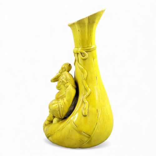 LARGE SHIWAN YELLOWGLAZED HOTEI FIGURE VASE LATE 19TH CENTURY - ADDITIONAL PHOTO 2