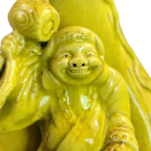 LARGE SHIWAN YELLOWGLAZED HOTEI FIGURE VASE LATE 19TH CENTURY - ADDITIONAL PHOTO 10