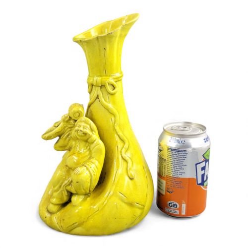 LARGE SHIWAN YELLOWGLAZED HOTEI FIGURE VASE LATE 19TH CENTURY - ADDITIONAL PHOTO 11