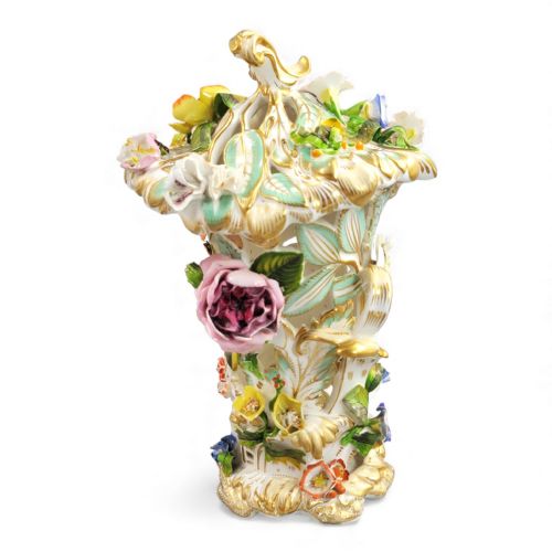 fig 1. Reticulated Coalport Flower-Encrusted Vase & Cover, c.1835–1845