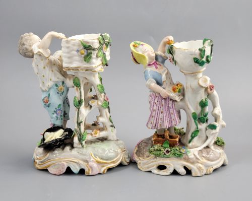 ANTIQUE VOLKSTEDT PORCELAIN SWEETMEAT FIGURES PAIR THURINGIA C1880 - ADDITIONAL PHOTO 2