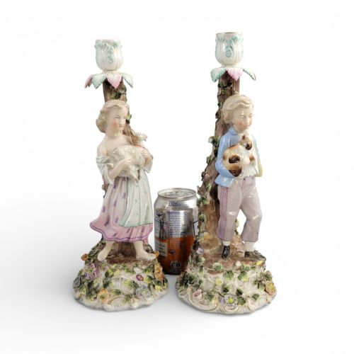 LARGE PAIR OF GERMAN SITZENDORF PORCELAIN FIGURAL CANDLESTICKS C1890 - ADDITIONAL PHOTO 1