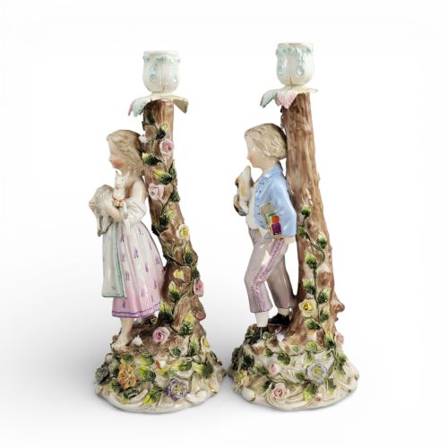 LARGE PAIR OF GERMAN SITZENDORF PORCELAIN FIGURAL CANDLESTICKS C1890 - ADDITIONAL PHOTO 2