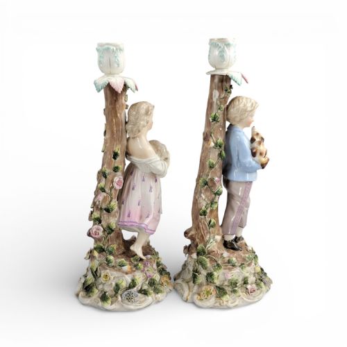 LARGE PAIR OF GERMAN SITZENDORF PORCELAIN FIGURAL CANDLESTICKS C1890 - ADDITIONAL PHOTO 3