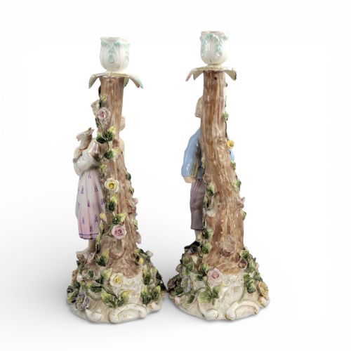 LARGE PAIR OF GERMAN SITZENDORF PORCELAIN FIGURAL CANDLESTICKS C1890 - ADDITIONAL PHOTO 4