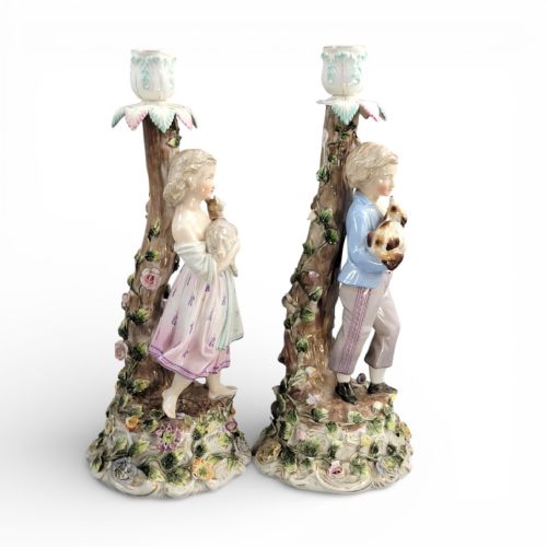 LARGE PAIR OF GERMAN SITZENDORF PORCELAIN FIGURAL CANDLESTICKS C1890 - ADDITIONAL PHOTO 5