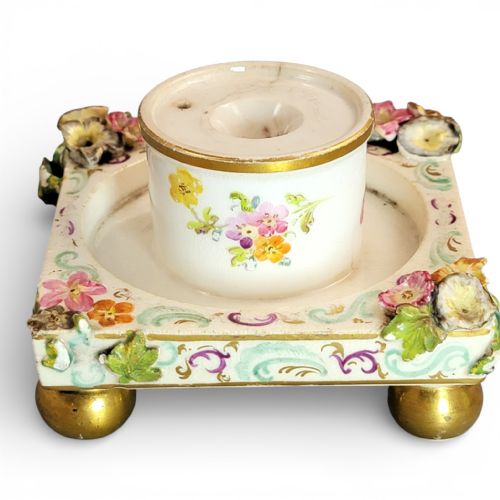 ANTIQUE GERMAN PORCELAIN INKSTAND WITH PYRAMIDAL SCHNEEBALLEN COVER C1800 - ADDITIONAL PHOTO 4
