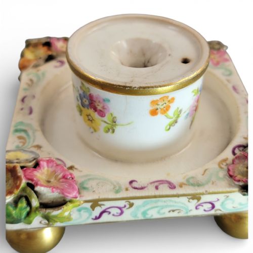 ANTIQUE GERMAN PORCELAIN INKSTAND WITH PYRAMIDAL SCHNEEBALLEN COVER C1800 - ADDITIONAL PHOTO 8