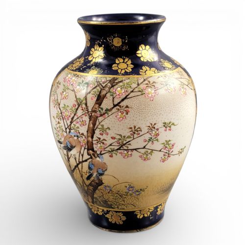 KINKOZAN KYOTO SATSUMA VASE COBALT BLUE GILT BIRDS C1895 MEIJI - ADDITIONAL PHOTO 1
