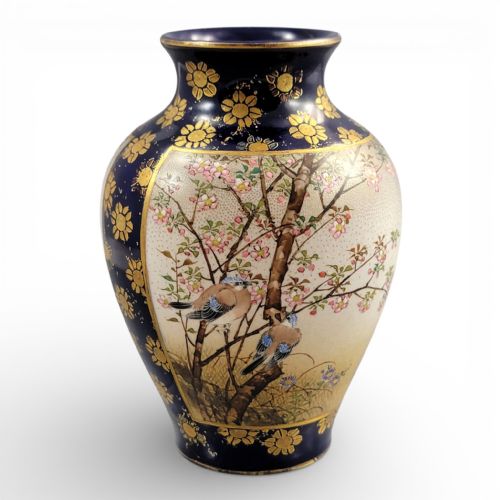 KINKOZAN KYOTO SATSUMA VASE COBALT BLUE GILT BIRDS C1895 MEIJI - ADDITIONAL PHOTO 2