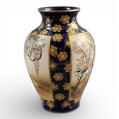 KINKOZAN KYOTO SATSUMA VASE COBALT BLUE GILT BIRDS C1895 MEIJI - ADDITIONAL PHOTO 3