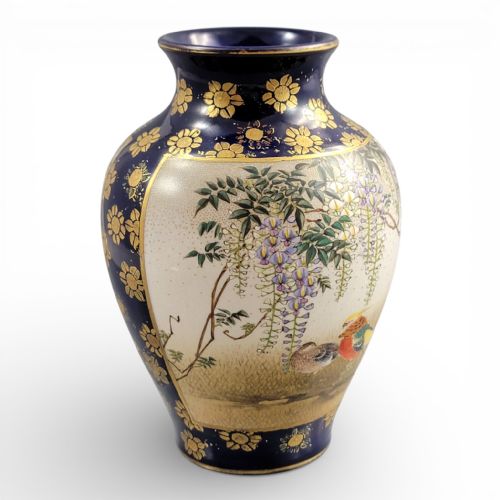 KINKOZAN KYOTO SATSUMA VASE COBALT BLUE GILT BIRDS C1895 MEIJI - ADDITIONAL PHOTO 4