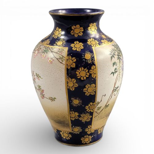 KINKOZAN KYOTO SATSUMA VASE COBALT BLUE GILT BIRDS C1895 MEIJI - ADDITIONAL PHOTO 5