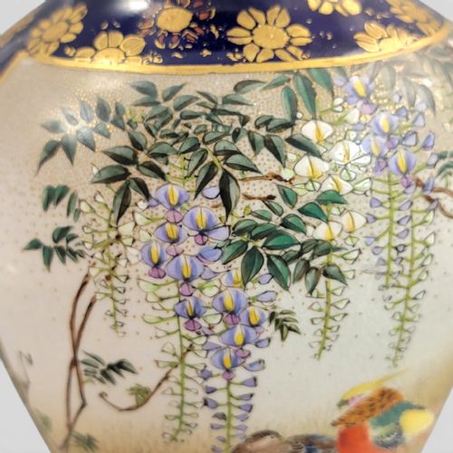 KINKOZAN KYOTO SATSUMA VASE COBALT BLUE GILT BIRDS C1895 MEIJI - ADDITIONAL PHOTO 7