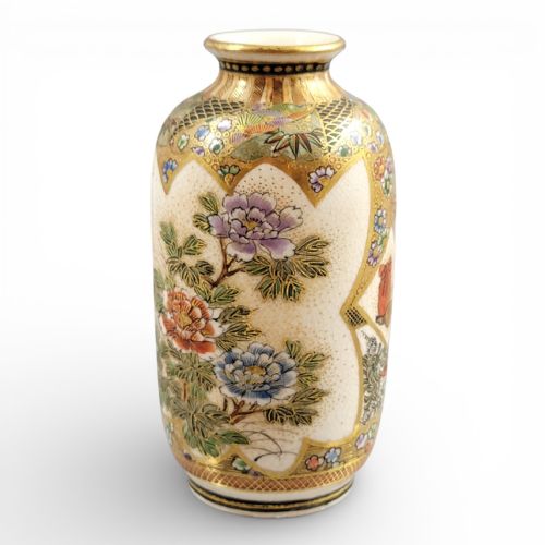 fig 3. Exquisite Meiji Satsuma Vase with Family Scene and Tea Utensils, Fine Raised Gold Detailing