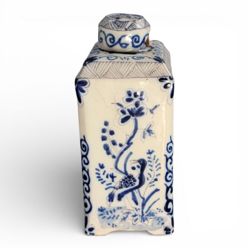 fig 1. Antique Dutch Delft Blue & White Tea Caddy, Chinoiserie, 18th C.