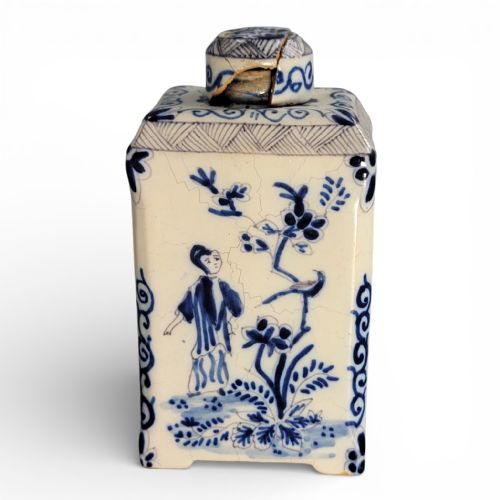 fig 2. Antique Dutch Delft Blue & White Tea Caddy, Chinoiserie, 18th C.