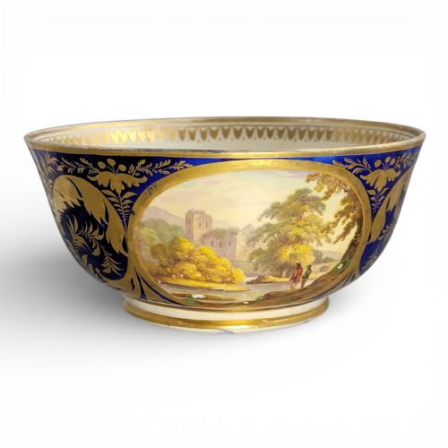 LATE GEORGIAN DERBY PORCELAIN CABINET BOWL WITH TITLED LANDSCAPES C1800 - ADDITIONAL PHOTO 1