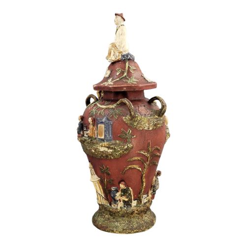 LARGE CONTINENTAL MAIOLICA CHINOISERIE VASE WITH COVER C18601880 - ADDITIONAL PHOTO 2